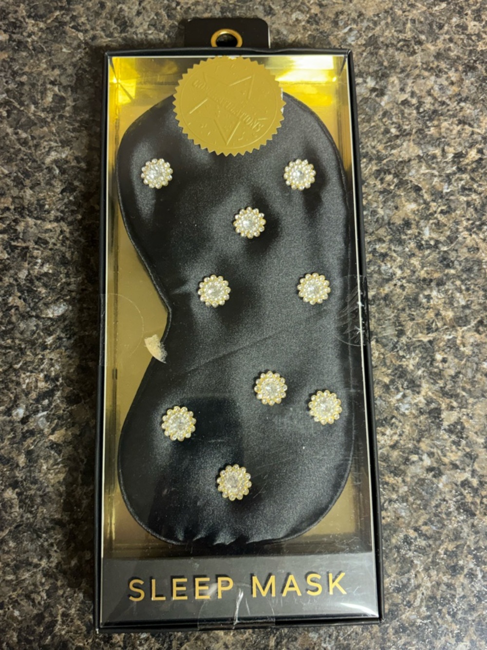 envy Black Satin Sleep Mask with rhinestone Cluster Accents